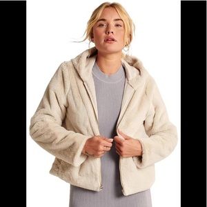 Abercrombie & Fitch Faux Fur Hooded Jacket Cream Zip M